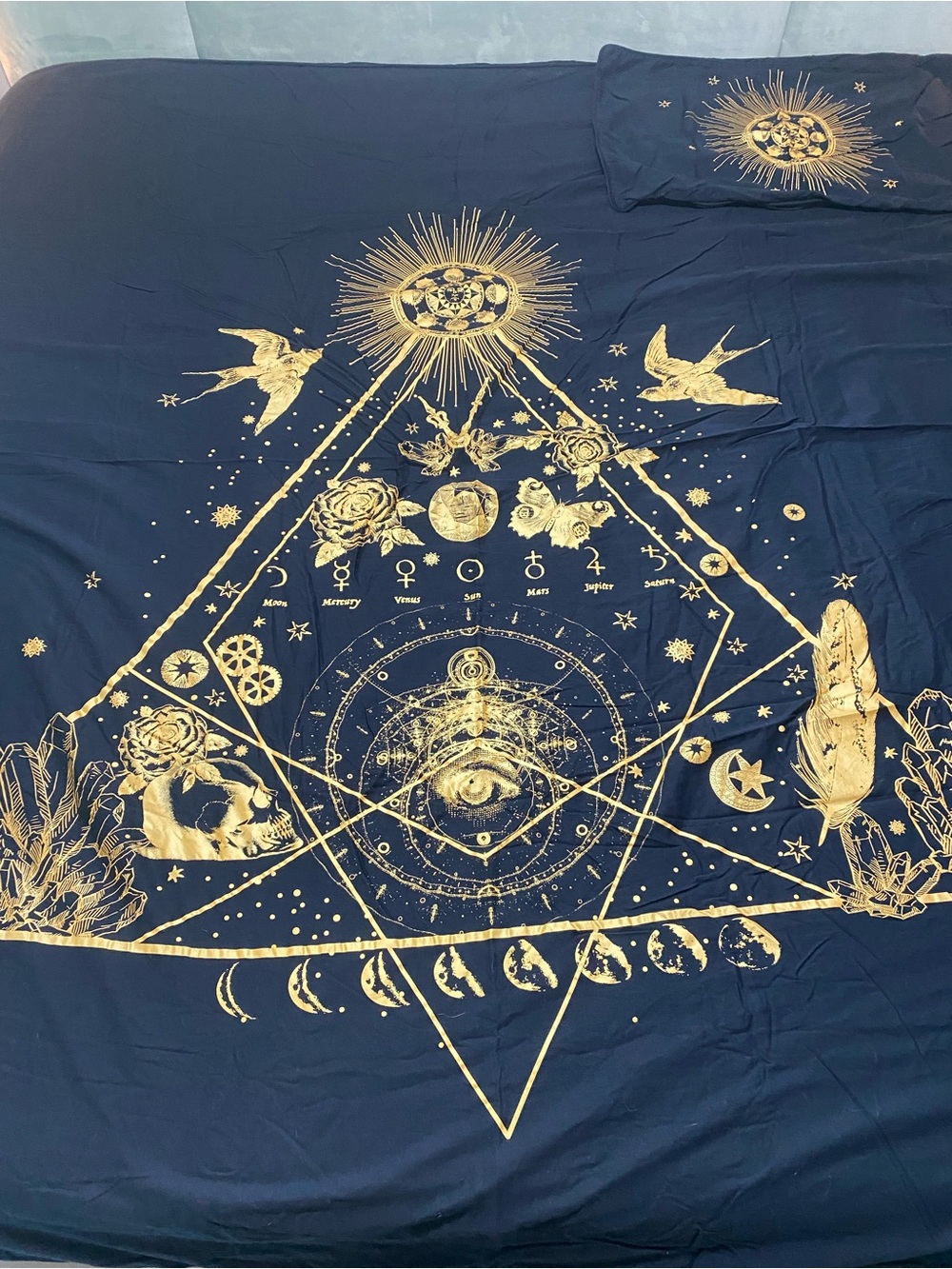 Celestial Gold Moonphase Duvet Cover - Black